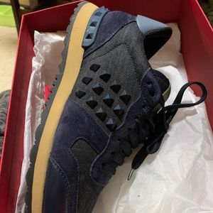 Valentino Garavani rockstud leather suede denim
